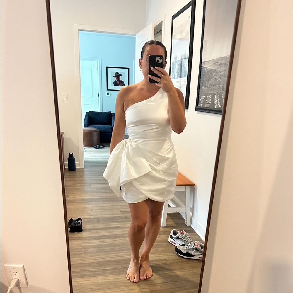 Lulu's White One-Shoulder Draped Mini Dress
